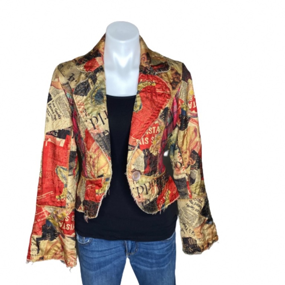 Scissors Paper Rock Fringe Flared Sleeve Blazer